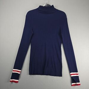 Amelie Boutik Women Turtleneck Long Sleeve Knit Top Sweater Blue Size XL Stripe